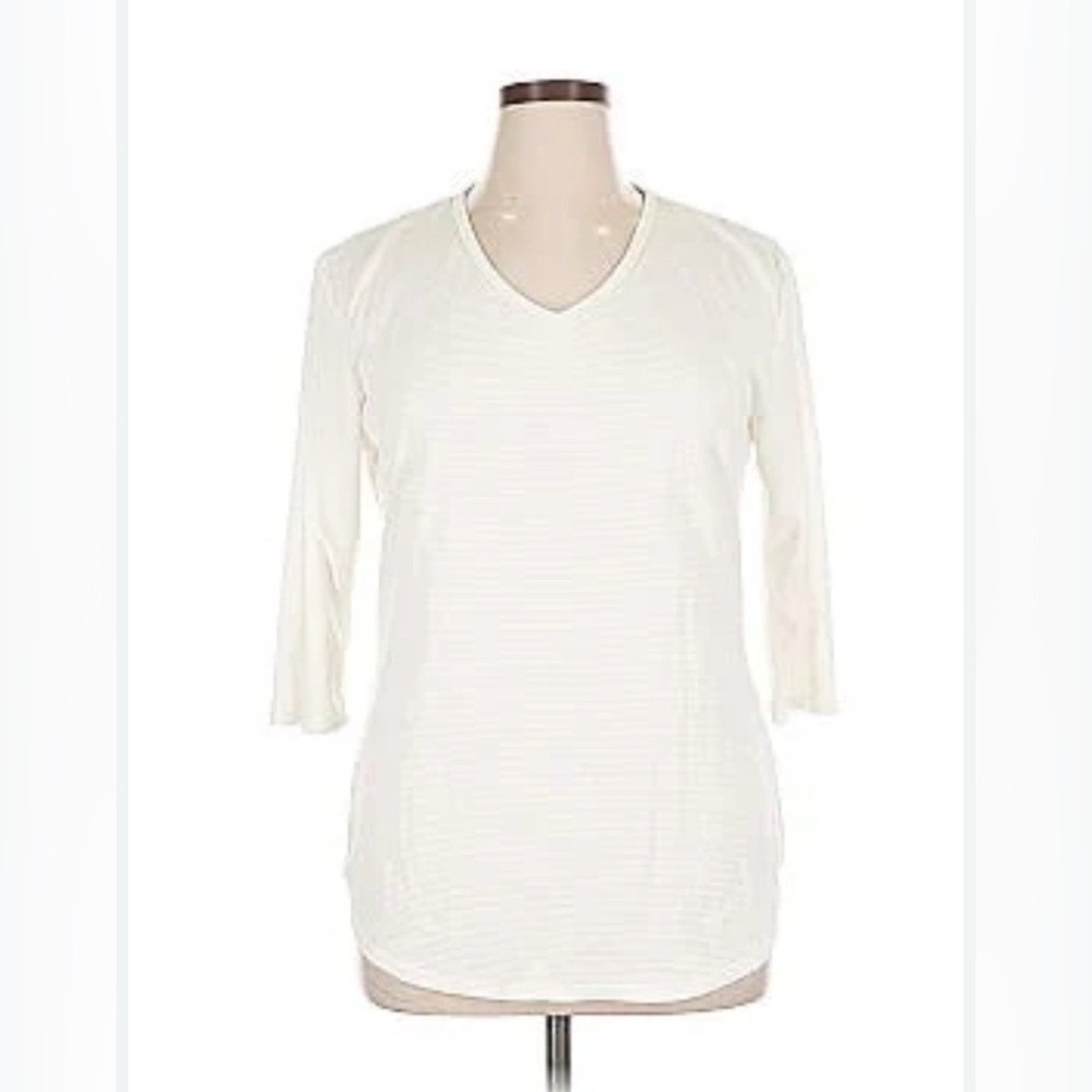 Segments V Neck White 3/4 Sleeve Pullover Top Lounge Ribbed Shirt Sz XXL
